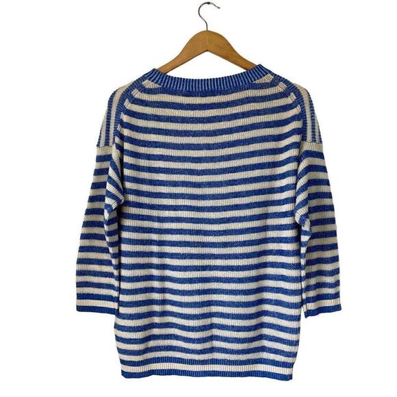 J.crew women’s heather stripe sweater blue off white linen blend new - Picture 2 of 11